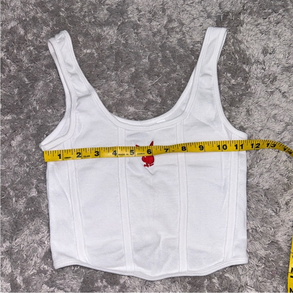 Women’s White Playboy Crop Tank Top Xs - Picture 3 of 7